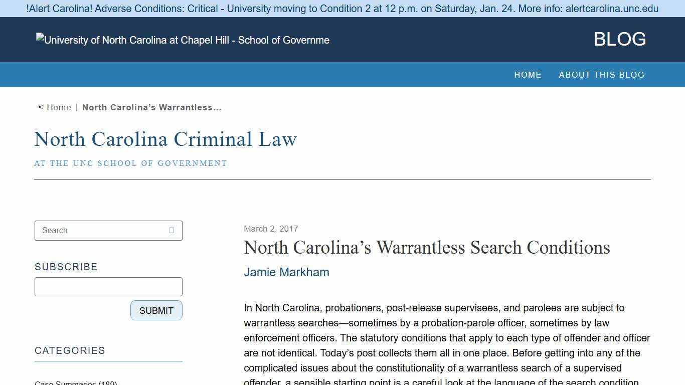 North Carolina’s Warrantless Search Conditions – North Carolina Criminal Law